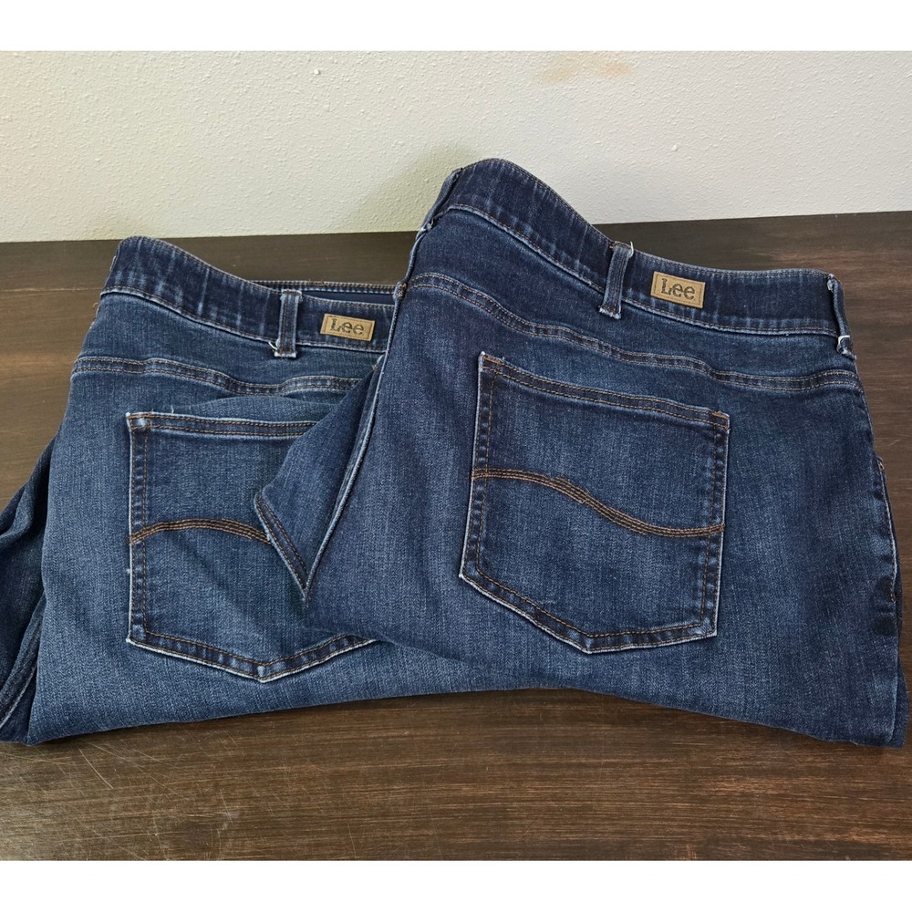 2 pair Lee Plus Flex Motion Regular Fit Straight Leg Jeans 26W Long Dark Wash